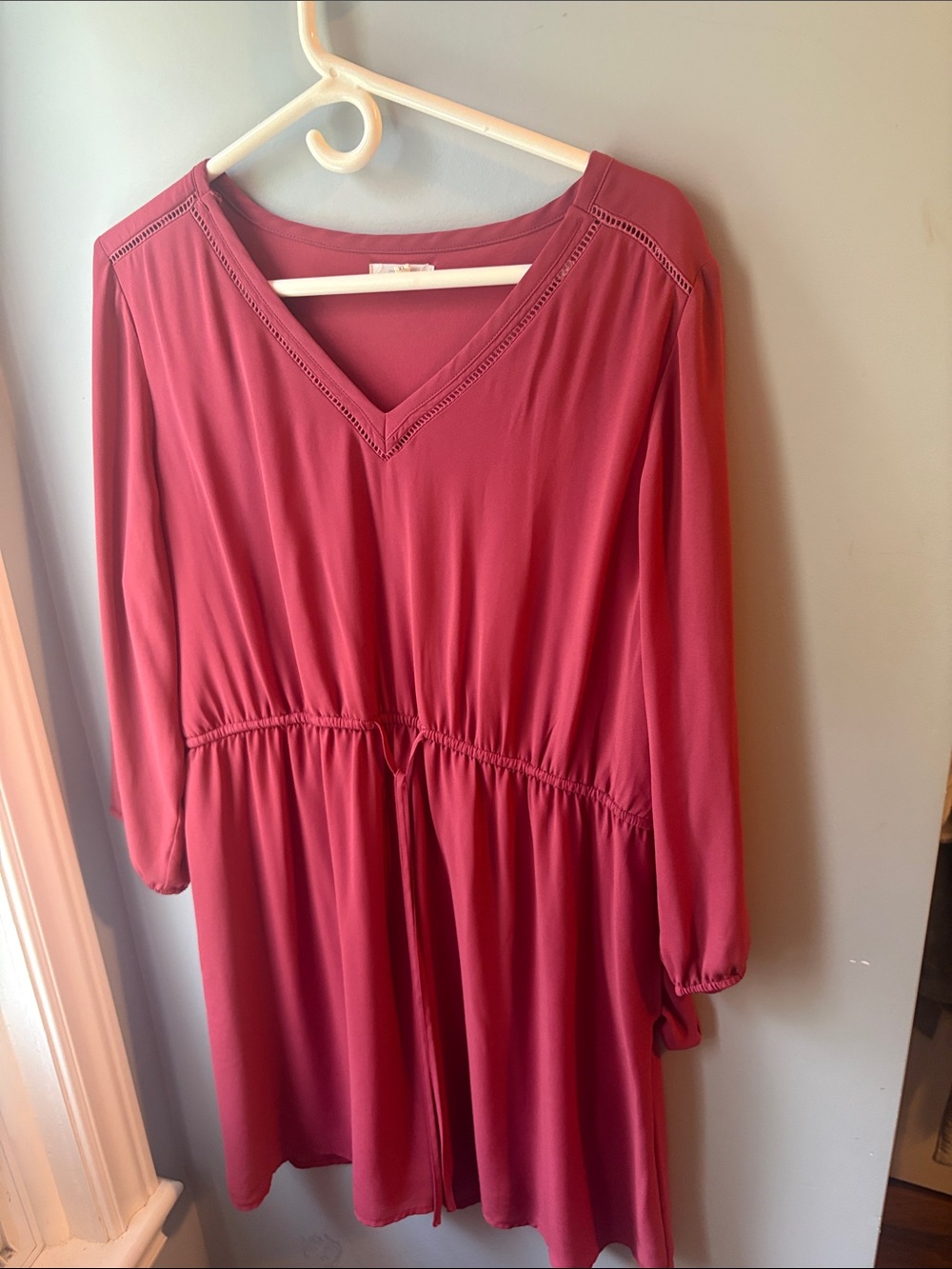 Maurices Long Sleeve V-Neck Dress in Rosewood